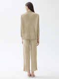 Autumn new two-piece women's clothing solid color long sleeved pleated shirt casual straight leg pants fashion set for women