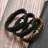 Bracelet Natural Stone Stainless Steel Bracelet Tiger Eye Stone Men's Cross Bracelet Jewelry