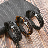Bracelet Natural Stone Stainless Steel Bracelet Tiger Eye Stone Men's Cross Bracelet Jewelry
