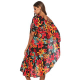 Asymmetry Floral Print Tunic Beach Dress Red Flower Beachwear Swimsuit Swim Dresses Womens Bathing Suit Cover Ups