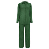 Autumn new two-piece women's clothing solid color long sleeved pleated shirt casual straight leg pants fashion set for women