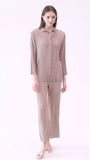Autumn new two-piece women's clothing solid color long sleeved pleated shirt casual straight leg pants fashion set for women