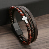 Bracelet Natural Stone Stainless Steel Bracelet Tiger Eye Stone Men's Cross Bracelet Jewelry