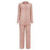 Autumn new two-piece women's clothing solid color long sleeved pleated shirt casual straight leg pants fashion set for women