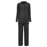 Autumn new two-piece women's clothing solid color long sleeved pleated shirt casual straight leg pants fashion set for women