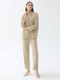 Autumn new two-piece women's clothing solid color long sleeved pleated shirt casual straight leg pants fashion set for women