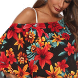 Asymmetry Floral Print Tunic Beach Dress Red Flower Beachwear Swimsuit Swim Dresses Womens Bathing Suit Cover Ups
