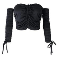 Women's  Sexy Lace Wrapped Chest Pullover Women's T-shirt Slash neck Long Sleeve