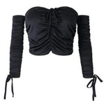 Women's  Sexy Lace Wrapped Chest Pullover Women's T-shirt Slash neck Long Sleeve