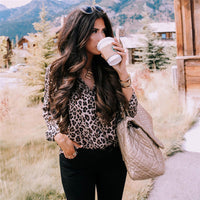 Women Long Sleeve Leopard Blouse V neck Shirt Ladies OL Party Top Dames Streetwear blusas femininas elegante Plus Size