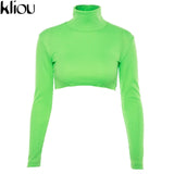 Autumn Winter women turtleneck full sleeve pullovers sweatshirts solid color short sexy Crop Tops