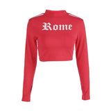 Women Turtleneck Sweatshirt Sexy Red Crop Tops Romeo Letter Printed Long Sleeve Autumn Tumblr Punk Cropped Sweatshirt Hoodies