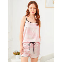 7Pcs Pink Letter Embroidered Striped Pajama Set