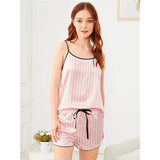 7Pcs Pink Letter Embroidered Striped Pajama Set