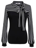 Striped Slim Women Patchwork Sleeve Fashion O-Neck Blouse Tops Long
