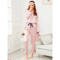 7Pcs Pink Letter Embroidered Striped Pajama Set