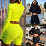 2Pcs Solid Sports Clothes Set Women Tracksuits Long Sleeve Zipper Shirt Top+High Waist Jogging Pants Skinny Suit