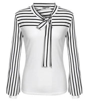 Striped Slim Women Patchwork Sleeve Fashion O-Neck Blouse Tops Long