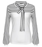 Striped Slim Women Patchwork Sleeve Fashion O-Neck Blouse Tops Long
