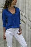 Lossky Long Sleeve Solid V-Neck Chiffon Blouse