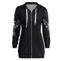 Women Skull Wings Print Halloween Zip Up Hoodies Sweatshirts