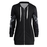 Women Skull Wings Print Halloween Zip Up Hoodies Sweatshirts