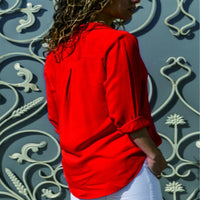 Lossky Long Sleeve Solid V-Neck Chiffon Blouse