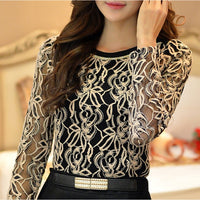Long Sleeve Black Lace Chiffon Blouse