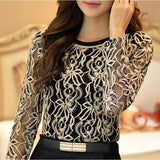 Long Sleeve Black Lace Chiffon Blouse