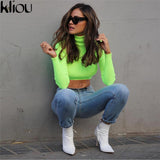 Autumn Winter women turtleneck full sleeve pullovers sweatshirts solid color short sexy Crop Tops