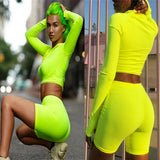 2Pcs Solid Sports Clothes Set Women Tracksuits Long Sleeve Zipper Shirt Top+High Waist Jogging Pants Skinny Suit