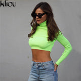 Autumn Winter women turtleneck full sleeve pullovers sweatshirts solid color short sexy Crop Tops
