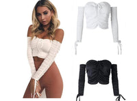 Women's  Sexy Lace Wrapped Chest Pullover Women's T-shirt Slash neck Long Sleeve