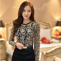 Long Sleeve Black Lace Chiffon Blouse