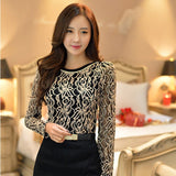 Long Sleeve Black Lace Chiffon Blouse