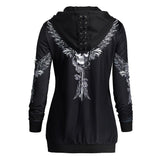 Women Skull Wings Print Halloween Zip Up Hoodies Sweatshirts