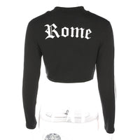 Women Turtleneck Sweatshirt Sexy Red Crop Tops Romeo Letter Printed Long Sleeve Autumn Tumblr Punk Cropped Sweatshirt Hoodies