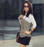 Autumn Spring Cotton Blend Women Round Neck Color Block Long Sleeve Long Sleeve T-Shirts