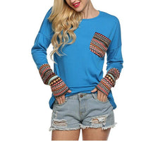 Women's Long Sleeve O-Neck Patchwork Casual Loose T-Shirts Blouse