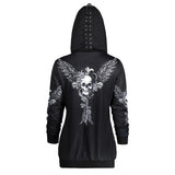 Women Skull Wings Print Halloween Zip Up Hoodies Sweatshirts