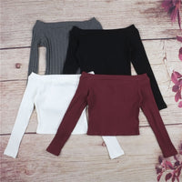 Off Shoulder Crop Top T Shirts Hot Sale Long Sleeve Solid Short
