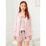 7Pcs Pink Letter Embroidered Striped Pajama Set