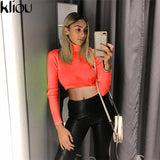 Autumn Winter women turtleneck full sleeve pullovers sweatshirts solid color short sexy Crop Tops