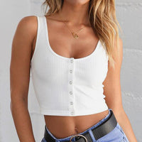 Women Short Sleeve Crop Top Button Vest Halter Casual White Tank Tops Blouse Short Shirt With Gothic Style