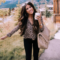 Women Long Sleeve Leopard Blouse V neck Shirt Ladies OL Party Top Dames Streetwear blusas femininas elegante Plus Size