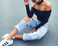 Off Shoulder Crop Top T Shirts Hot Sale Long Sleeve Solid Short
