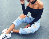 Off Shoulder Crop Top T Shirts Hot Sale Long Sleeve Solid Short