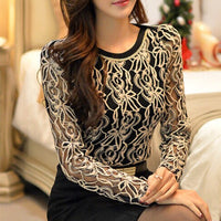Long Sleeve Black Lace Chiffon Blouse