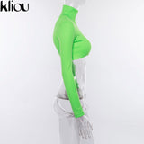 Autumn Winter women turtleneck full sleeve pullovers sweatshirts solid color short sexy Crop Tops