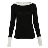 Cotton Long Sleeve Patchwork Knitted Tops